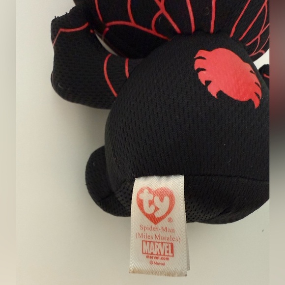 7β Ty Marvel Spider-Man Stuffed Animal, Baby Miles Morales - Black and Red - Picture 5 of 5